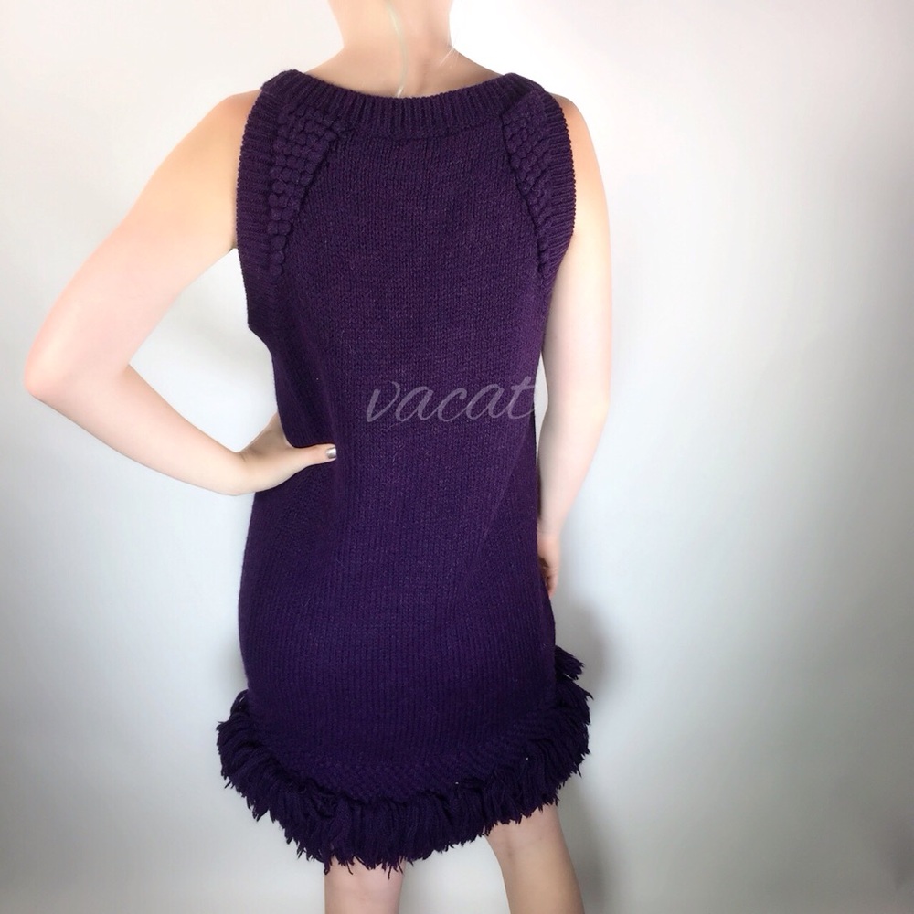 Athe Vanessa Bruno Purple Sleeveless Fringed Sweater Dress - Picture 3 of 4